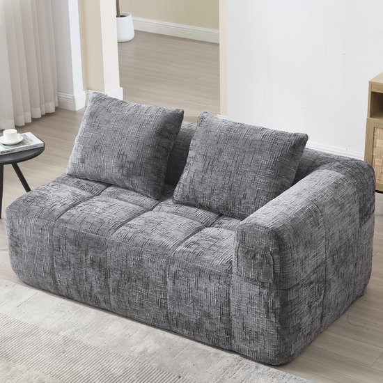 FloraGrace Zitbank 2 Zits Chaise Longue Met Kussen En Zijvakken – Zachte Bekleding – Woonkamer – Chenille – Grijs
