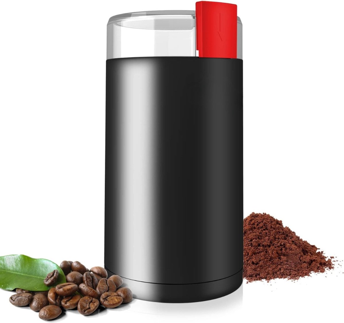 REN® Koffiemolens - Moka Pot - Elektrische koffiemolen - Kunststof - roestvrijstalen mes - Zwart - 8cm x 8cm x 17cm