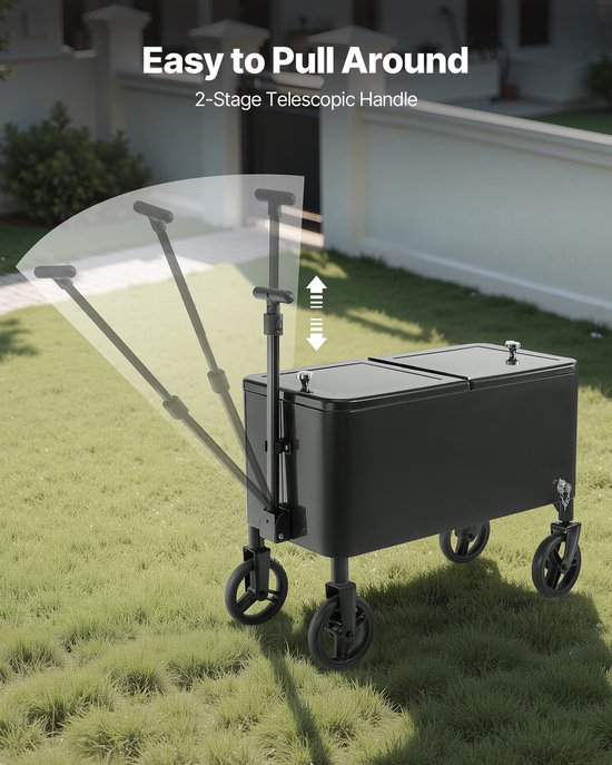 80 Quart Rolling Cooler Cart met telescopische handgreep en zwenkwielen, draagbare drankopslag voor buitenevenementen, terras, strand of feestjes, zwart — afbeelding 3