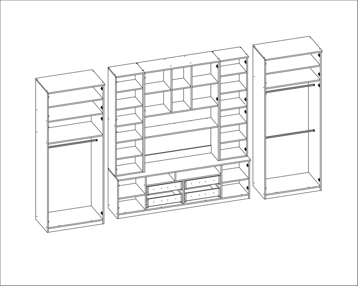 Kastwand 390 cm – Robuuste en Ruime Modulaire Meubelset met Kledingkasten, RTV-nis, Laden en Glazen Vitrines, Donker Sonoma/Okapi Walnoot, 55 x 390 x 232 cm – Abkantoor