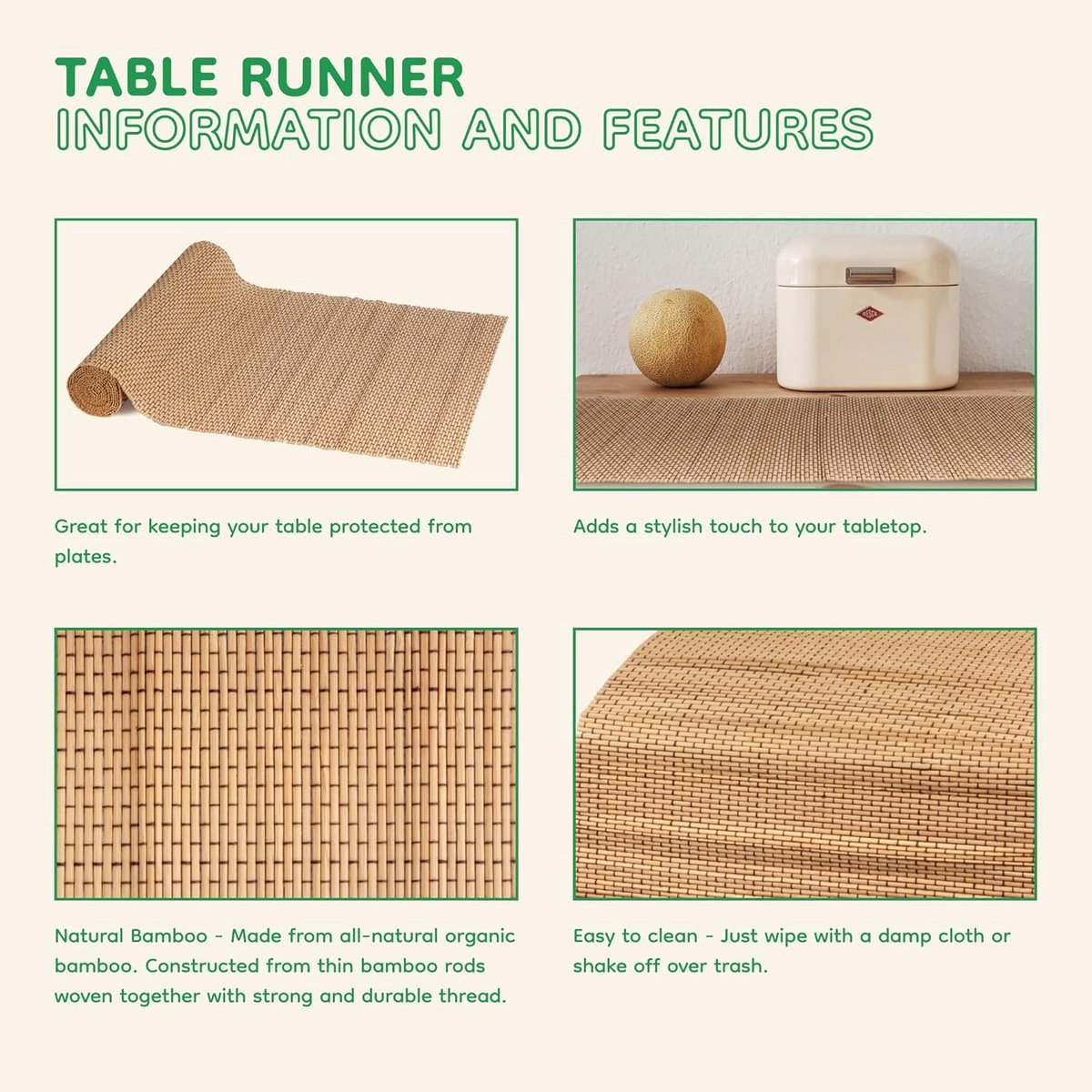 Set van 2 Natuurlijke Bamboe Latjes Tafelloper voor Huisdecoratie 33x178 cm