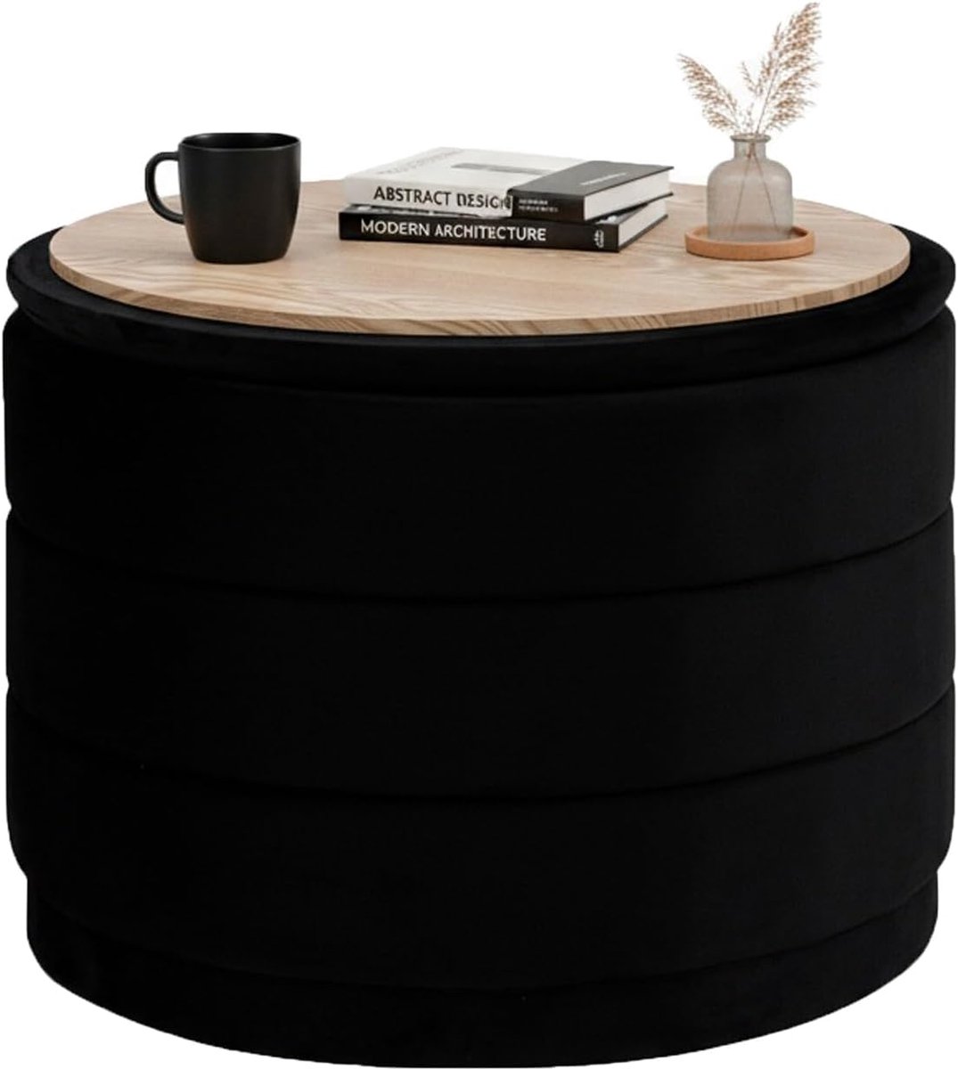 Ottoman Opbergpoef met Deksel – Fluweel Zwart – 58x58x44 cm – Multifunctionele Voetenbank & Salontafel – Verborgen Opbergruimte