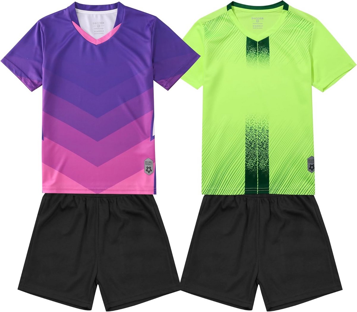 Voetbaltenue Jongens - Kleurverloop Paars/Neon Groen Shirt & Broek Set - Maat 110/116 (5-6 jaar)