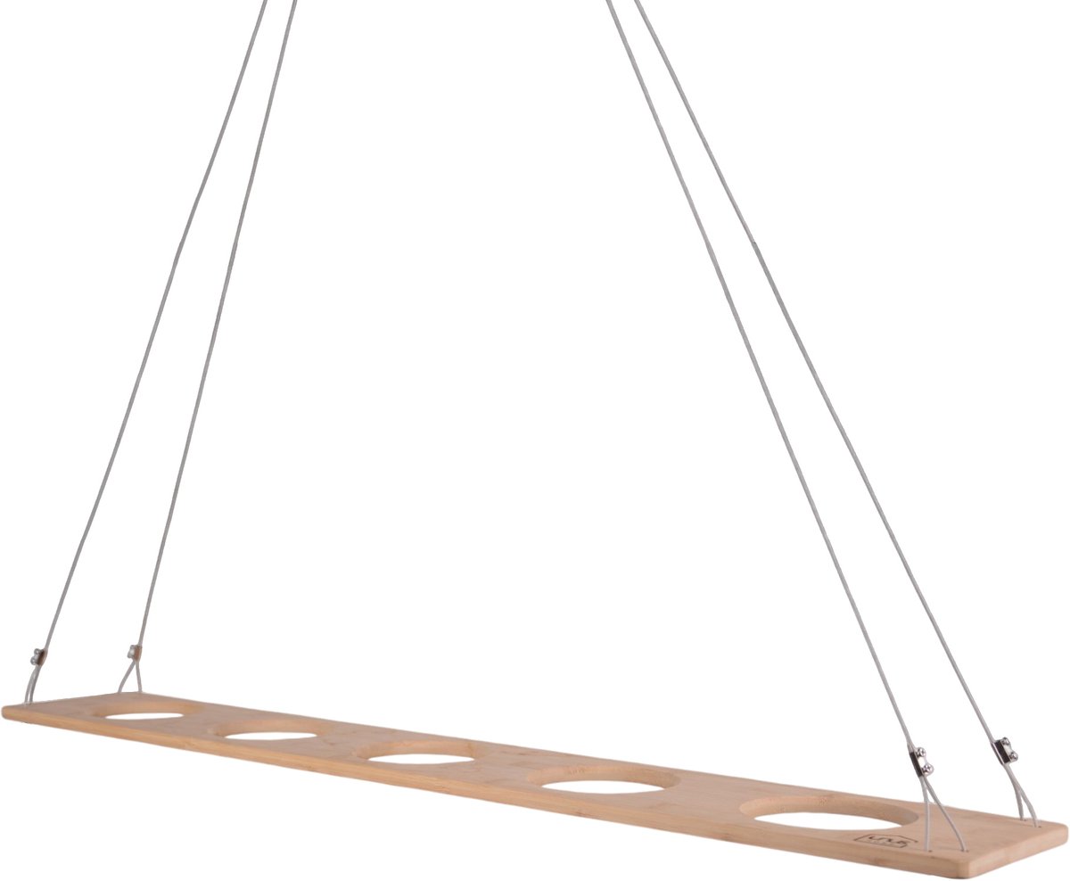 UNUS® Kruidenrek van bamboe hangend 100x16 cm met staalkabel ophanging en potopeningen