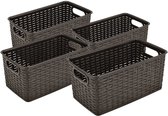 Opbergmand 5L Set van 4 – Mandjes Riet Look – Opbergmand Kunststof 28x15x13 cm – Opbergbox en Opbergdozen – Keukenkast Organizer – Kledingkast Organizer