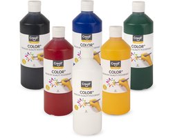 Creall Plakkaatverf - Color+ set 6 kleuren - 6x 500ML - hoogste kwaliteit premium plakkaatverf / schoolverf - Gemaakt in Nederland - professionele kwaliteit