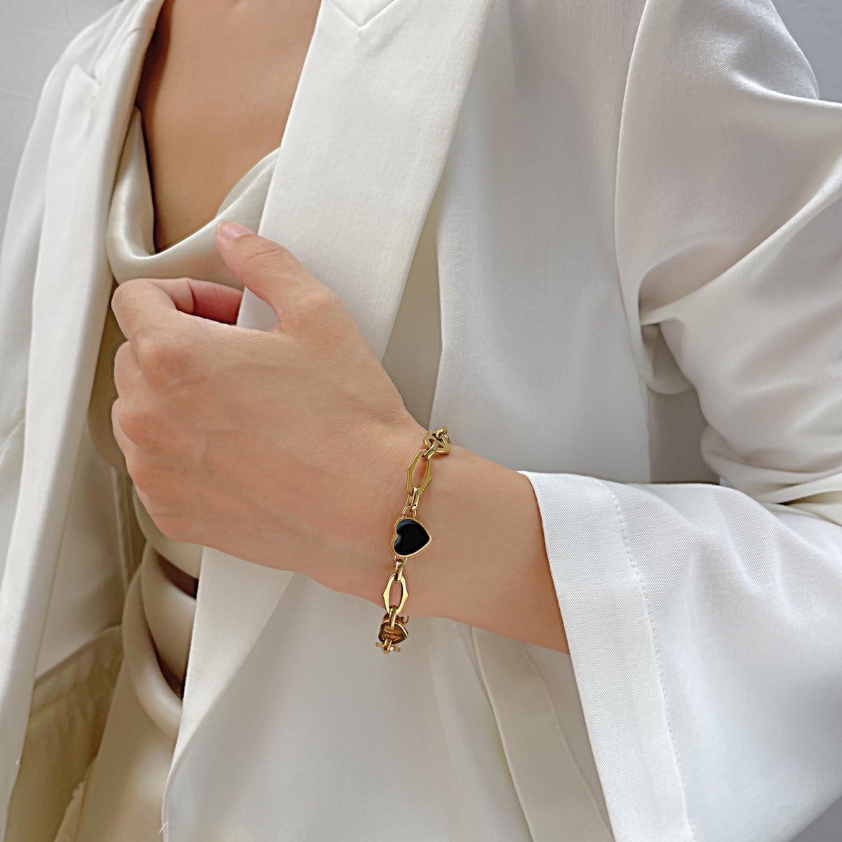 Dames Armband Hartvormige Schakelketting Roestvrij Staal