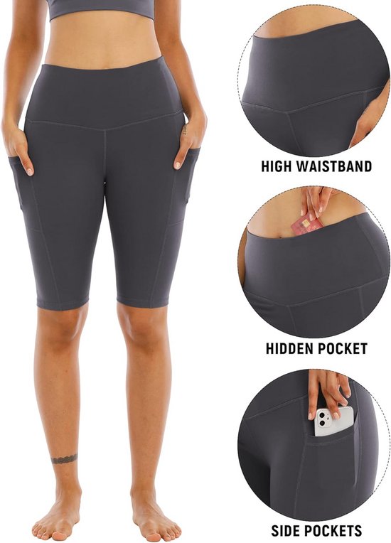 4-Pack Yoga Shorts met Zakken voor Dames - Hoge Taille Atletische Gym en Hardloopshort — afbeelding 5