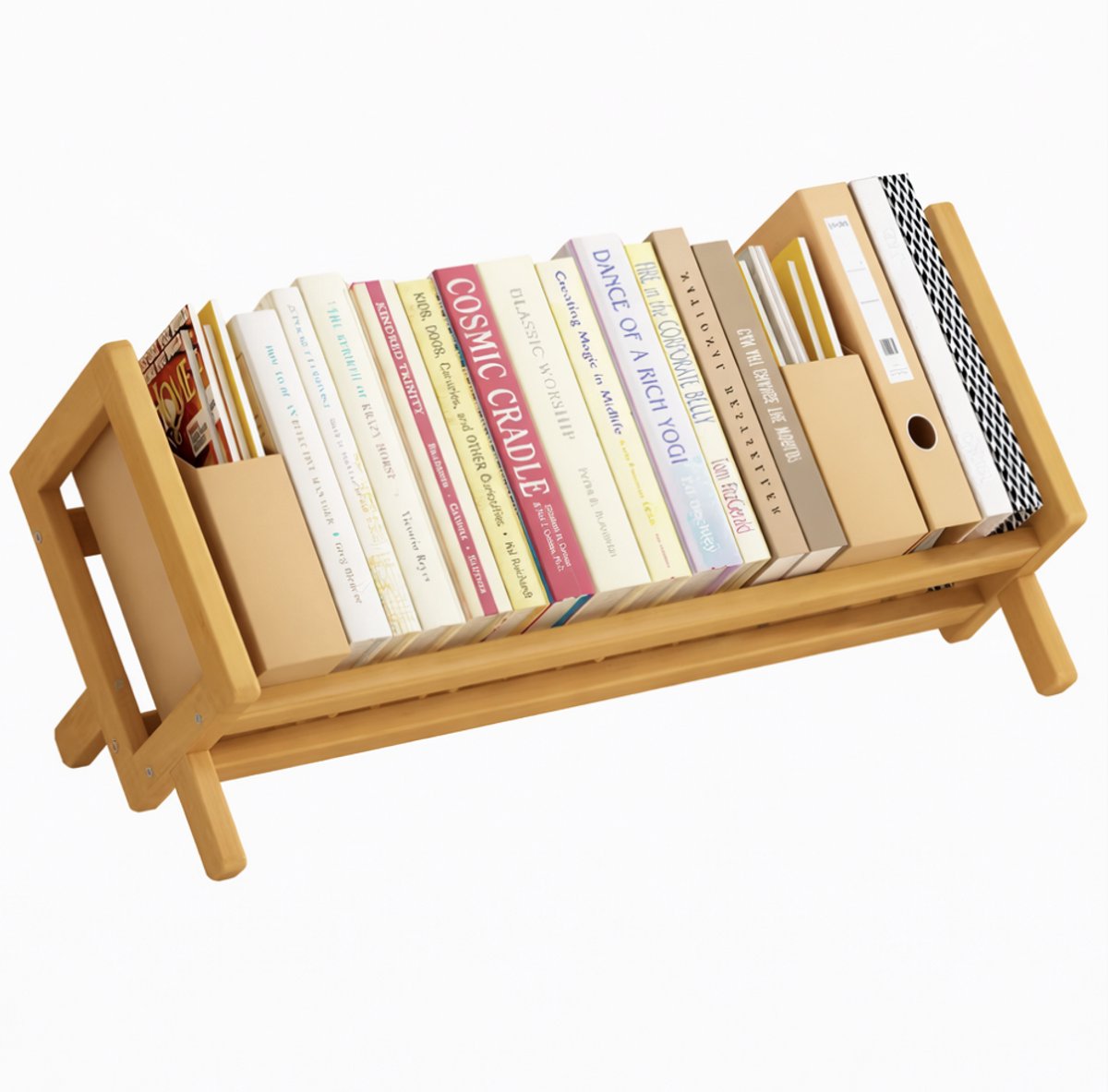 Schuin Houten Bureau Boekenhouder – Multifunctioneel Desktop Opbergrek – Ruimtebesparende Display & Organizer voor Kantoor, Studiekamer en Woonkamer