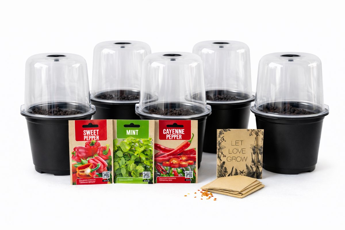 Moestuin Kweekset – 5 Kweeksetjes met Zaden voor Groenten en Kruiden