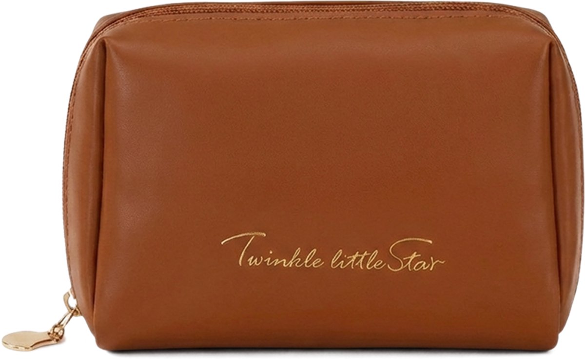 Ainy Make Up Tasje Bruin - compacte organizer 16x11x5cm voor cosmetica en skincare - waterbestendig - toilettas dames voor make-up, sieraden en meer. De luxe beautycase voor tafel bureau of onderweg | cadeau voor vrouwen