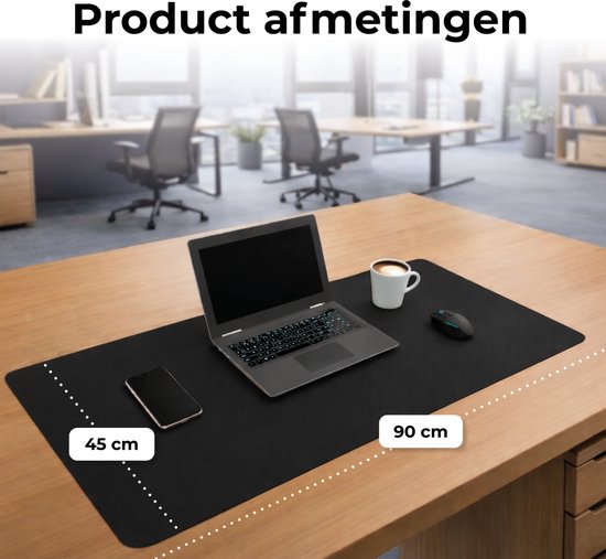 WURK Muismat 90x45 - XXL - Bureau Onderlegger - Bureau Organizer - Bureaumat - Inclusief Kabel Clip – Zwart