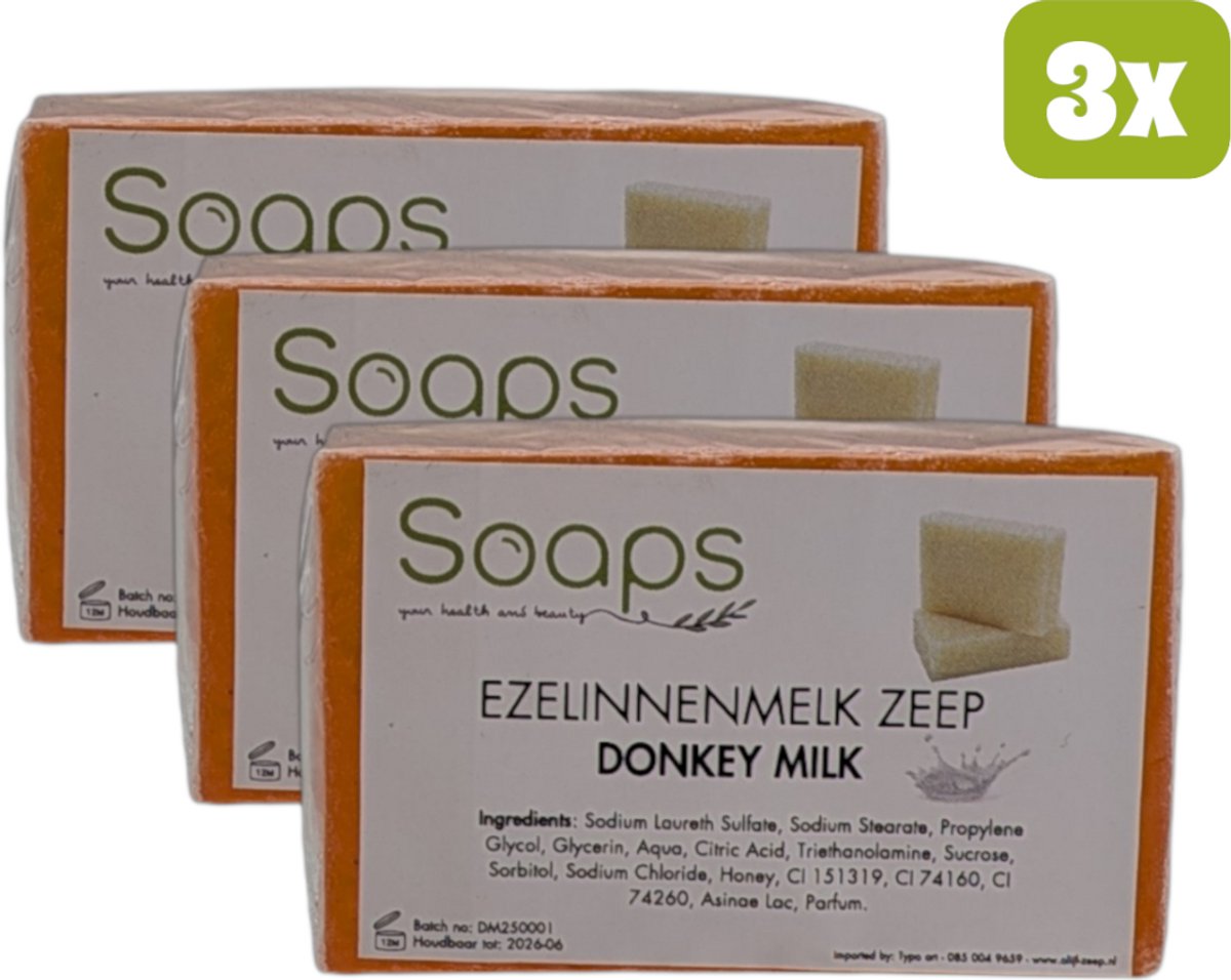 3x Ezelinnenmelk Zeep met Honing – Hydraterende en Verzorgende Badzeep met Donkey Milk voor een Zachte, Soepele en Stralende Huid