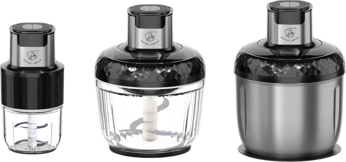 Royal Swiss® Hakmolen – 400W – 2,5L RVS & Glas – 2 Snelheden – Krachtige Food Chopper – Oververhittingsbeveiliging