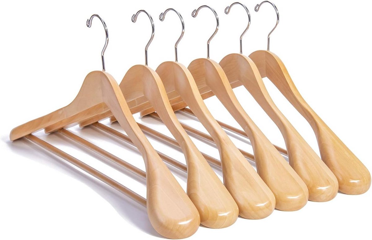 Luxe Houten Kleerhangers met Brede Schouder en Draaibare Haak - 12 Stuks