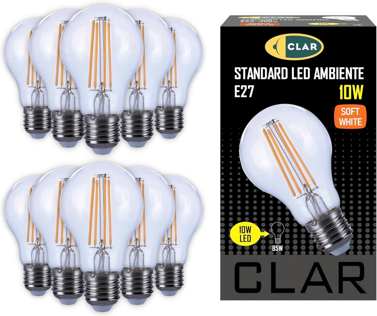 LED Filamentlamp E27 Warm Wit - Decoratieve Vintage Stijl - 10W - Set van 10