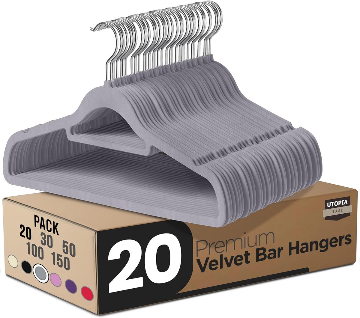 Set van 20 Antislip Fluwelen Kledinghangers Grijs voor Kledingkast
