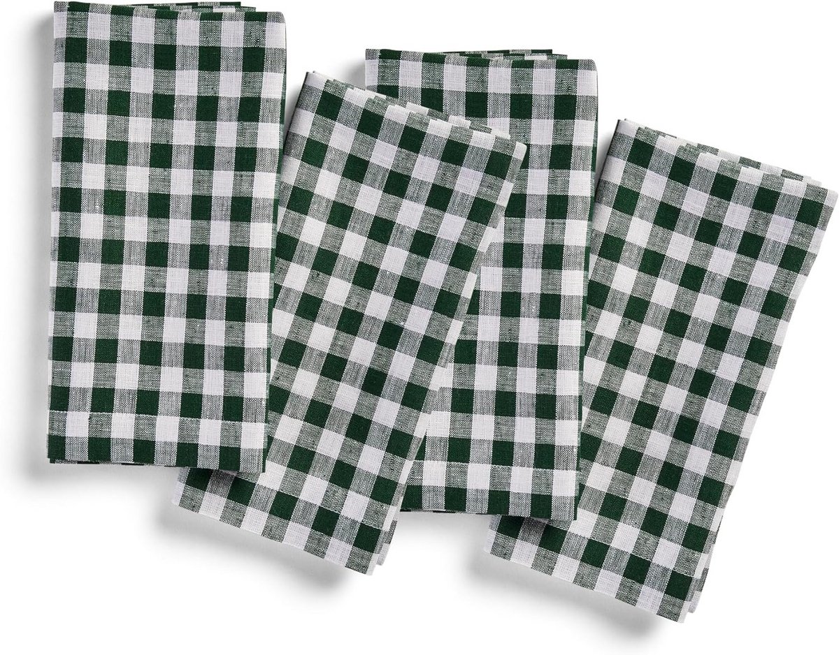 Groene Linnen Stoffen Servetten 50x50 cm Geruit - Handgemaakt en Wasbaar