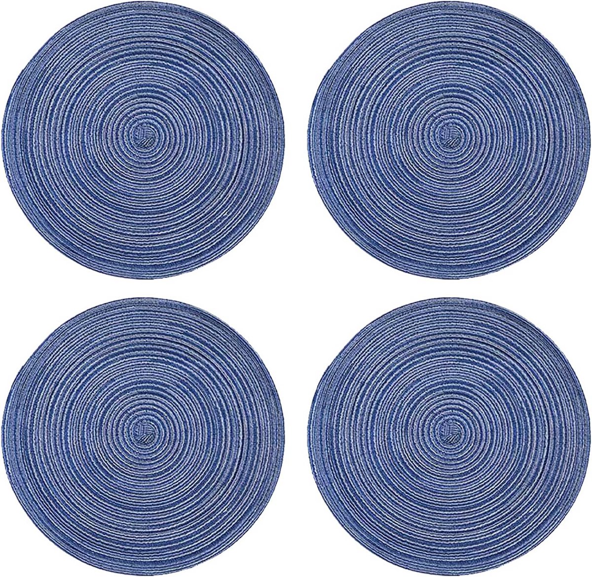 Set van 4 Ronde Gevlochten Placemats Blauw 30 cm Vaatwasbestendig en Hittebestendig