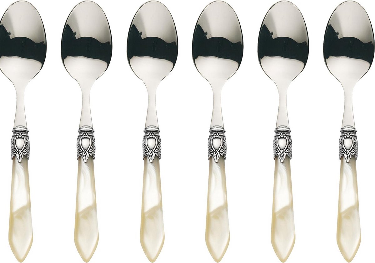 Set van 6 Luxe Koffielepels Roestvrij Staal met Ivoor Kleurige Handvatten