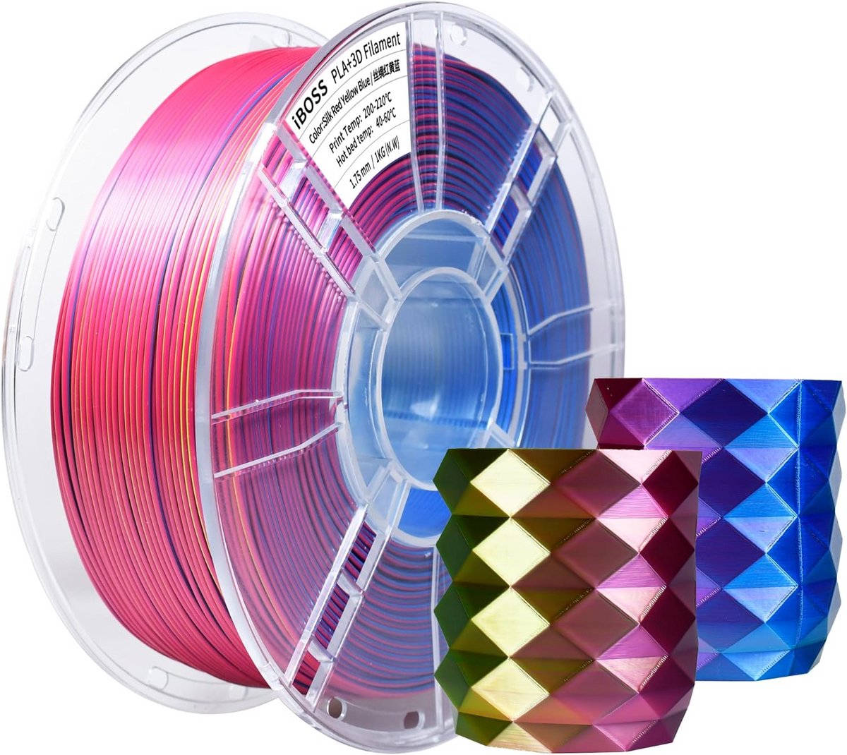 3D Printer Filament Zijdeglans PLA+ 1.75mm Tricolor Rood Geel Blauw - 1KG Hoge Sterkte