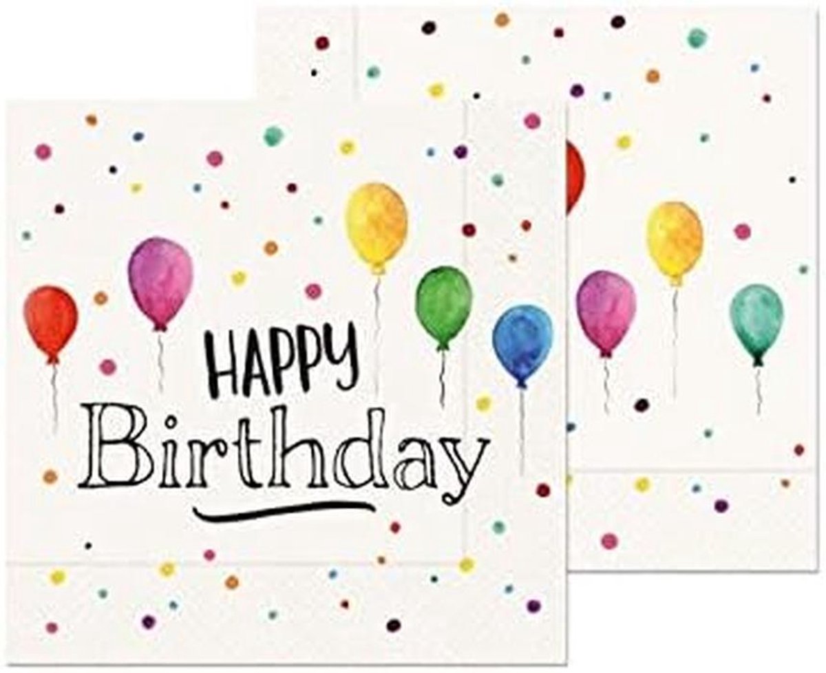 Servetten 33x33 cm 20 stuks Happy Birthday Feestdecoratie
