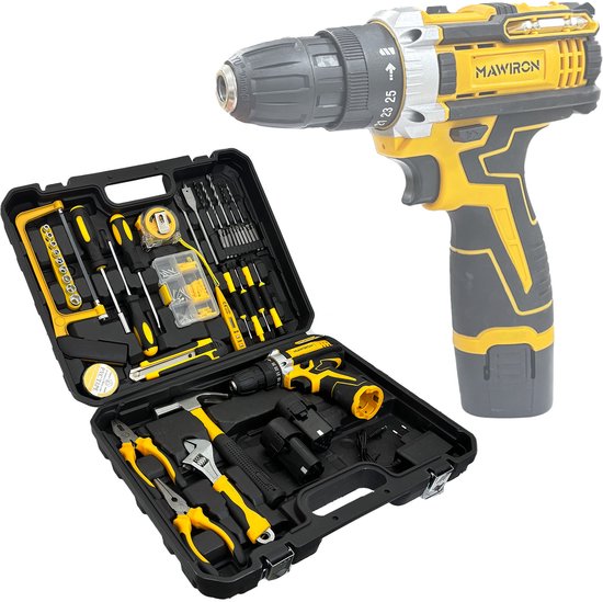 115-delige 12V draadloze schroevendraaierset, gereedschapskit voor thuisreparaties, gereedschapskist, handgereedschapset met opbergkoffer, cadeauset