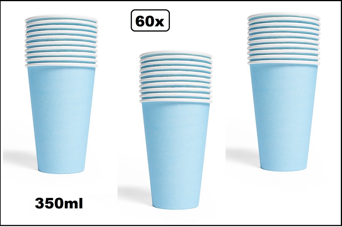 60x Mega beker licht blauw karton 350ml - Drinken drank limonade