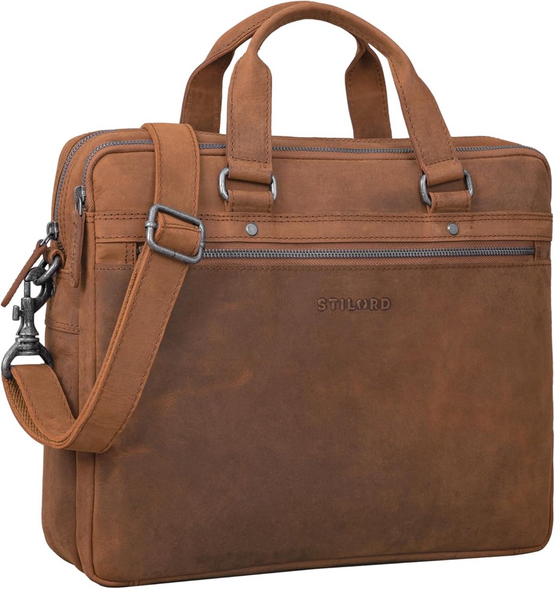 Leren Aktetas Vintage Kantoortas voor 15 inch Laptop en A4 Documenten