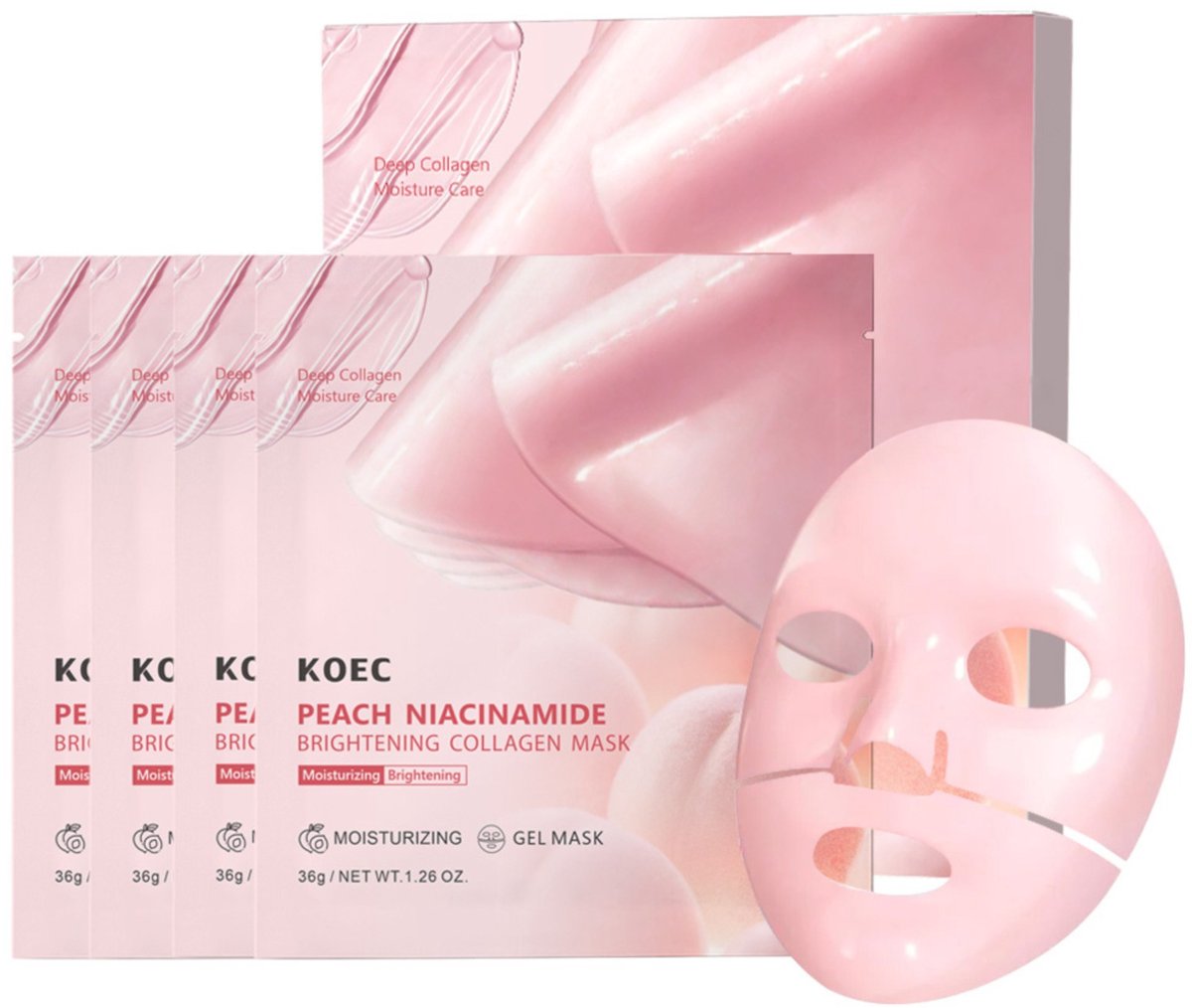 4 x Peach Niacinamide Brightening Collagen Mask – Korean Skincare – Collageenextract – Hydraterend & Egaliserend – Glass Skin Effect – Koreaanse Jelly Gel Masker