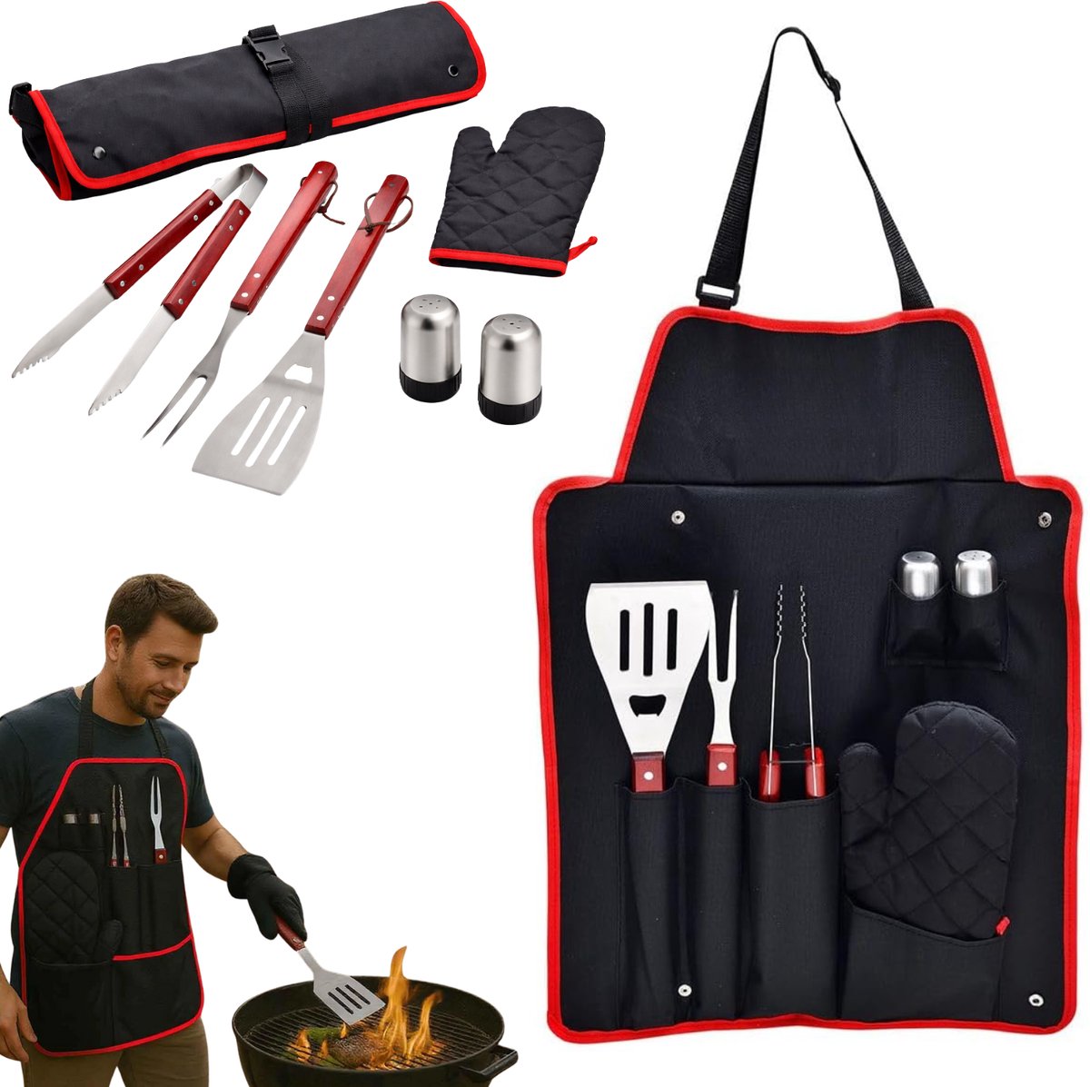 Lomera BBQ Accessoires Set - BBQ Gereedschapset - BBQ Gereedschap - BBQ Set - BBQ Tool Set - BBQ Spatel - BBQ Tang - BBQ Vork - BBQ Schort