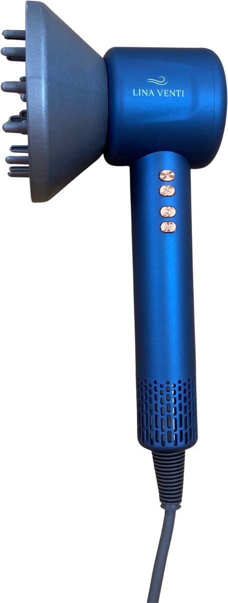 Lina Venti Air Pro Haarföhn Blauw - 2000W Professionele föhn met diffuser & 2 Nozzles - Iconisch, 3 snelheden & 4 warmtestanden