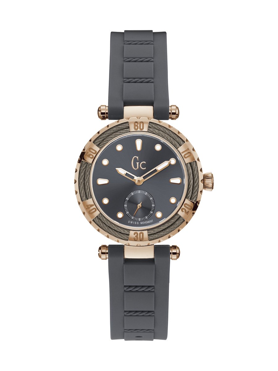 Gc Gc Ladydiver Silicone Quartz Minisweep Grijs Kast: 100 % Roestvrij Staal | Band: 100 % Siliconen 34 mm Y41004L5MF