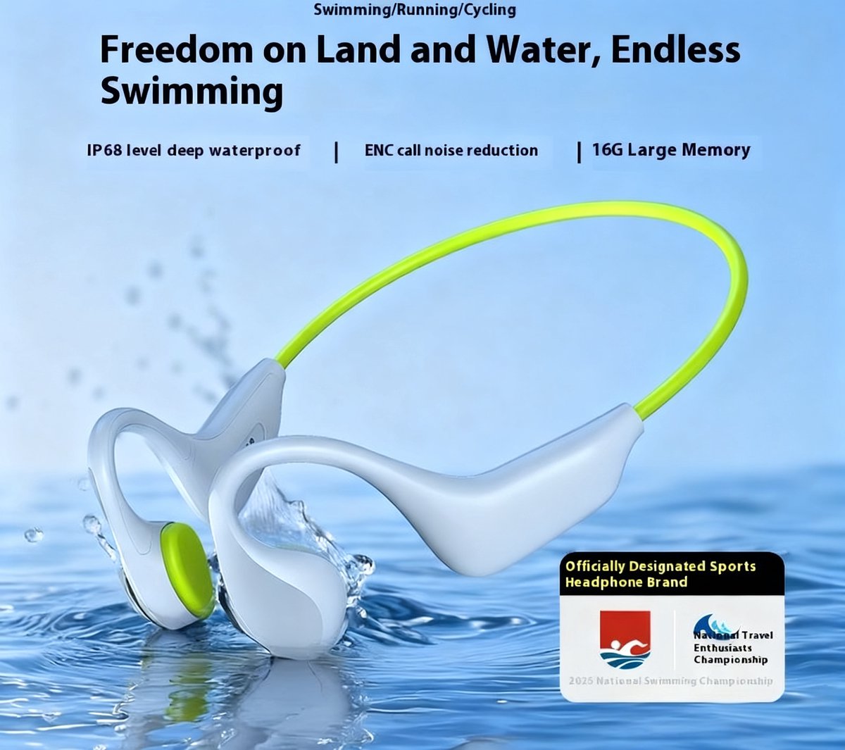 Draadloos Sport oordopjes Zwart- Waterdicht IPX8 voor Zwemmen en sporten - Bluetooth Oortjes - Sporthoofdtelefoon - Draadloze oordopjes - Headset - Oortjes draadloos - 16GB Interne geheugenkaart - Geschikt voor alle laptop smartphone en tablets