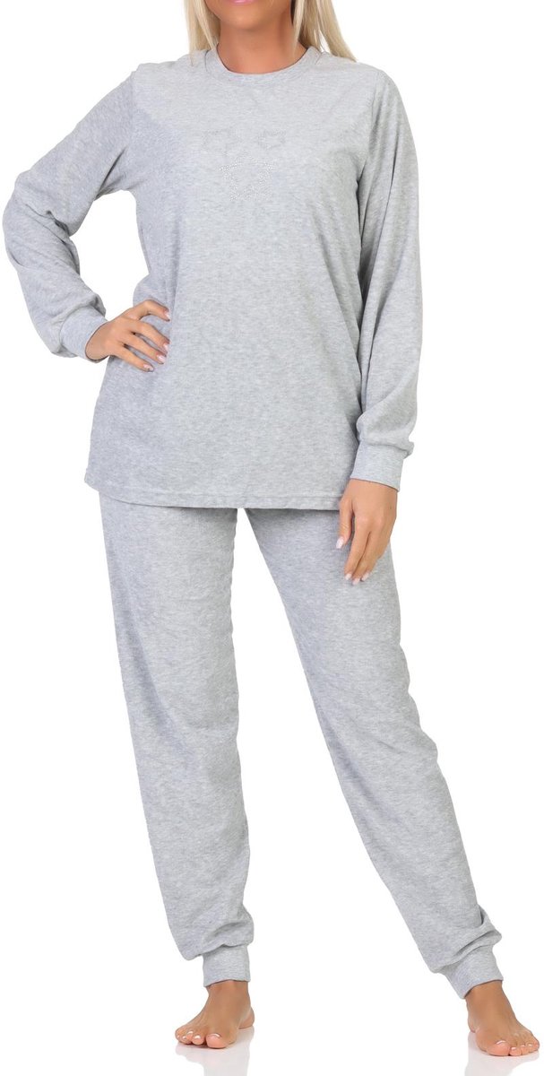 Normann badstof pyjama voor dames Loungewear met sterrenmotief - ook in oversize grau-mel.