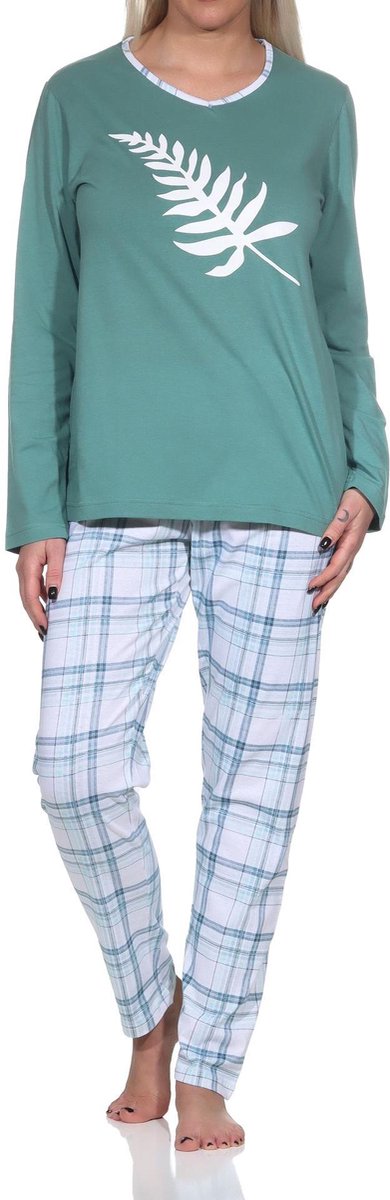 Normann Damespyjama met lange mouwen in leuke kleuren met ruitmotief blau