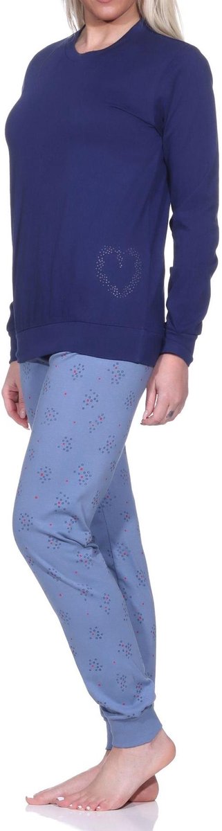 Normann dames pyjama met lange mouwen, manchetten en hartjesmotief navy