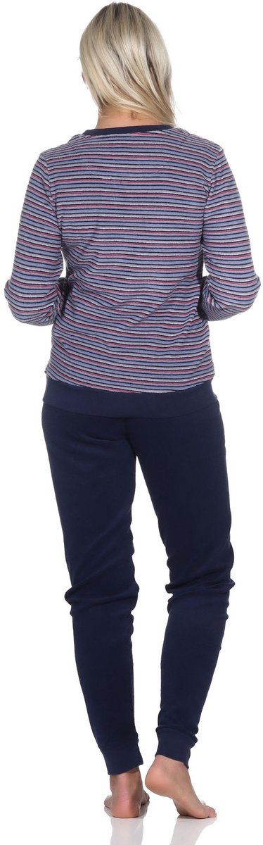 Normann Damespyjama van badstof met lange mouwen en manchetten - ook in oversizes navy3