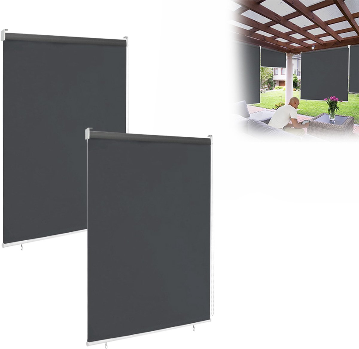 Aufun Verticale Zonwering - 2 Stuks - 100 X 140 cm - Antraciet - Inkijkbescherming - Luifel - Geschikt Voor Balkons, Terrassen En Tuinen