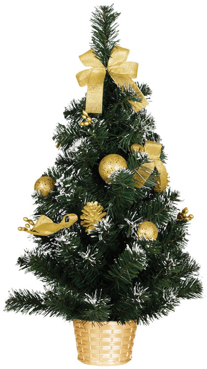 GUIRMA - Staande kunstkerstboom 60 cm met gouden decoraties, besneeuwd