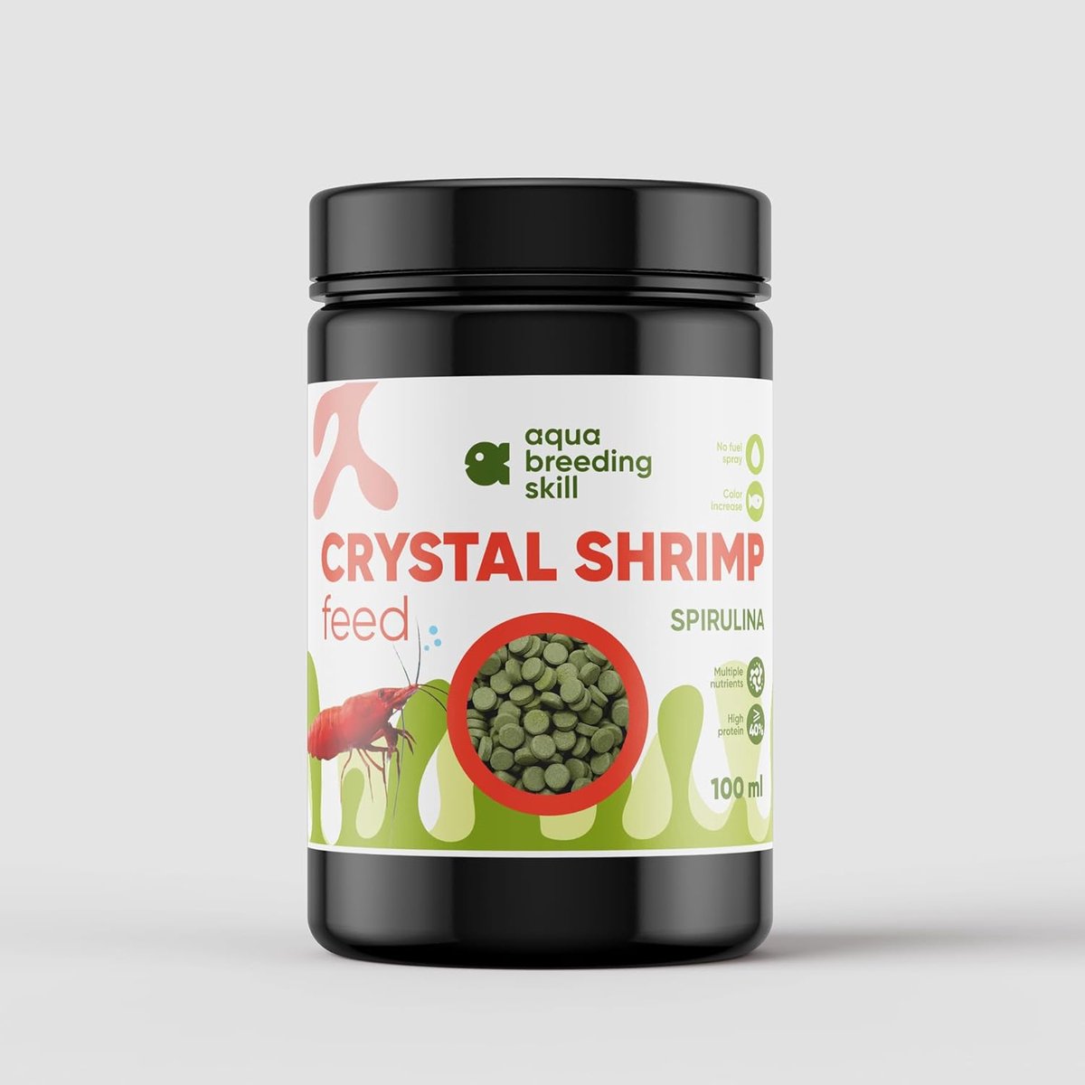 AquaBreedingSkill Spirulina Aquariumvoer – 100 ml – Voedertabletten voor garnalen, meervallen en slakken – Plantaardig bodemvoer voor ongewervelden