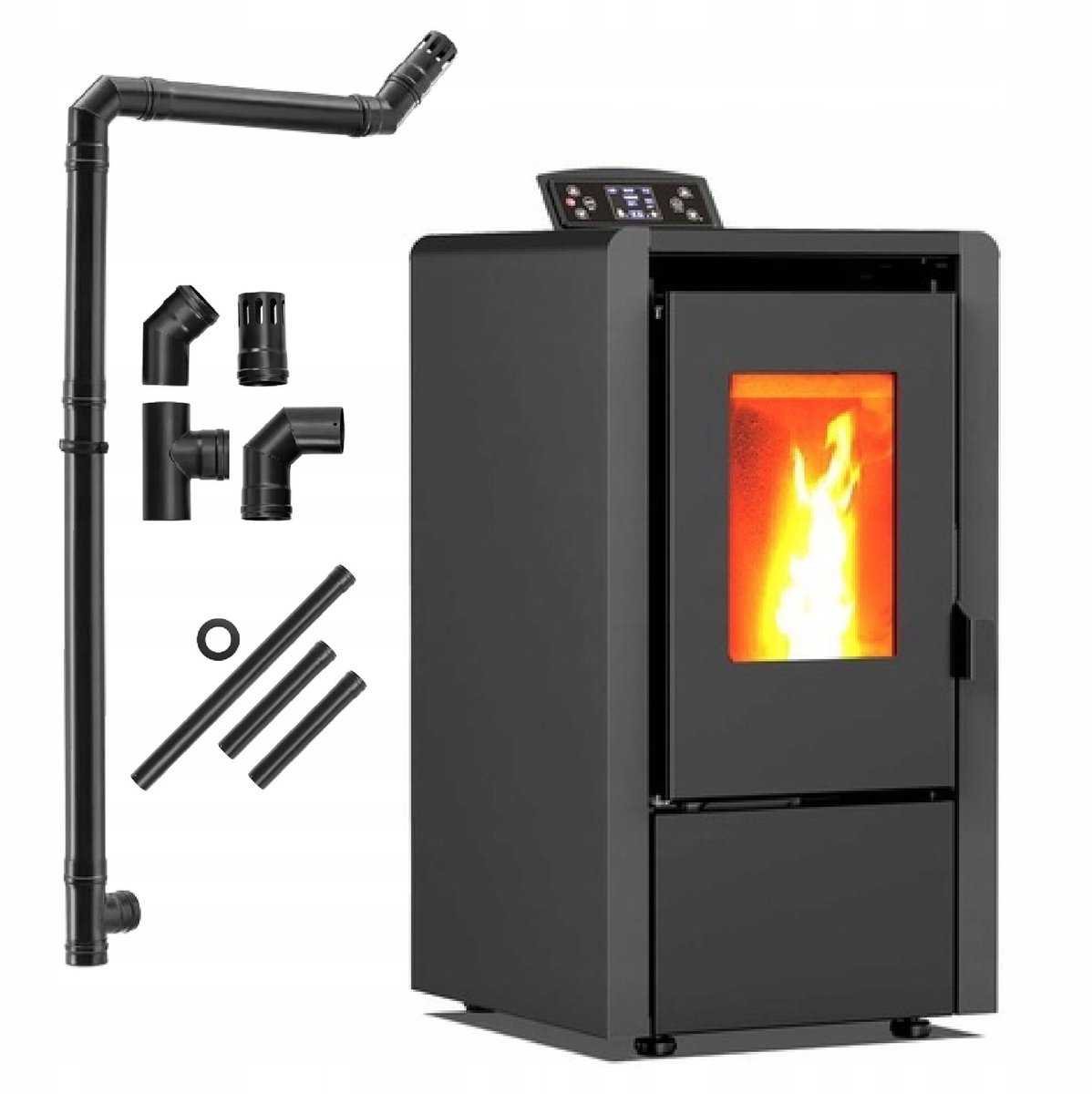 THUNDER Pelletkachel - Vrijstaand - 6 kW - WiFi - 9 kg reservoir - THUNDER LEYLA-BLACK