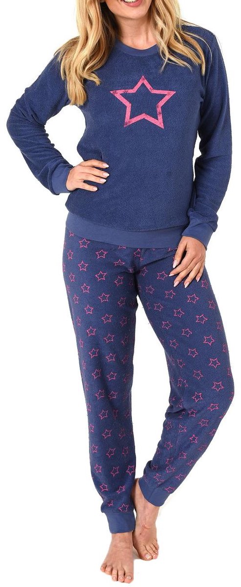 Normann Dames badstof pyjama's met lange mouwen, manchetten en sterretjesoptiek - 291 201 13 942 blau