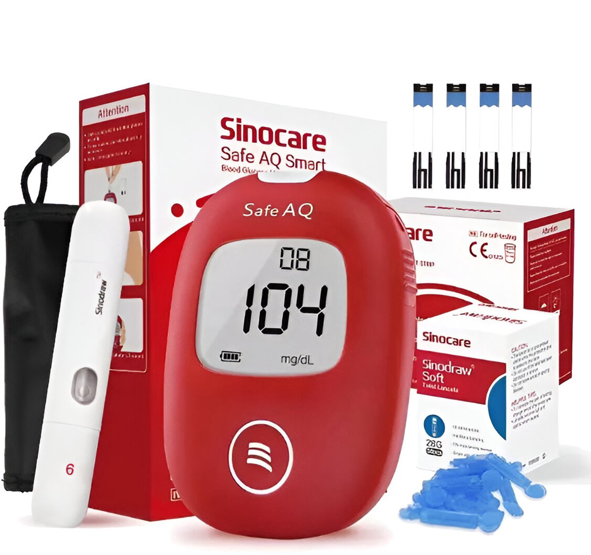 Glucosemeter - Glucosemeter - Bloedsuikermeter - Voordeelpakket met 25 Teststrips & 25 Lancetten - Diabetes Meter - Glucosemeter Inclusief Opbergtas en 2 Batterijen
