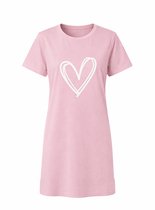 Roze Dames Pyjama Jurk met Hartje – Maat L (valt als M) – Korte mouwen, Ronde hals - Nachtkleding Dames - T-shirtjurk