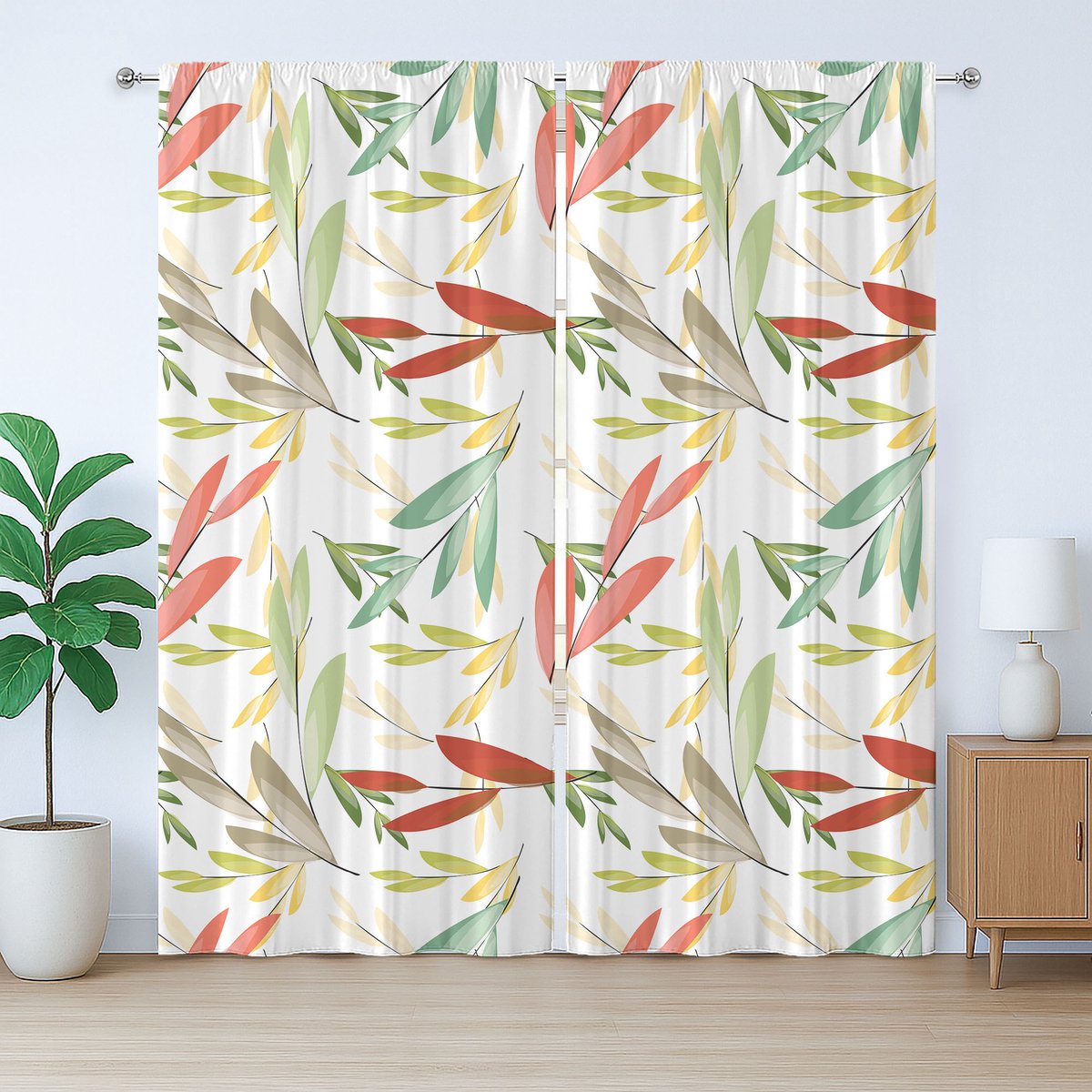 ABAKUHAUS Kleurrijk rustiek gordijn, uittrekbare panelen, universele gordijnen met lussen en haken voor de woonkamer, 280 x 260 cm, wit, groen, rood