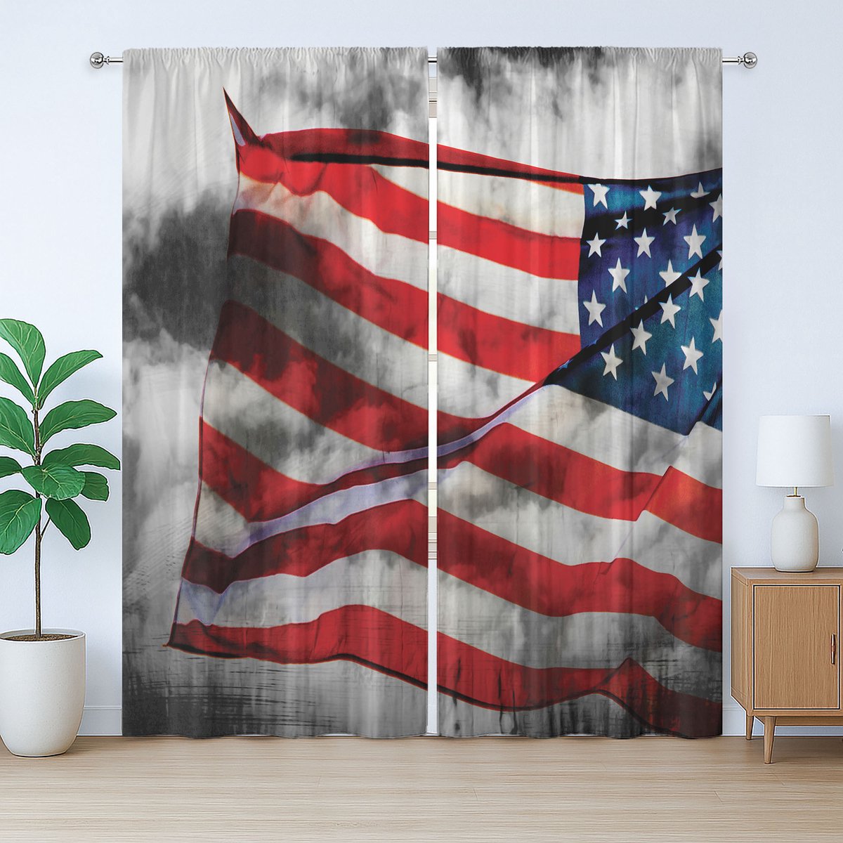 ABAKUHAUS Amerikaanse vlag, rustiek gordijn, banner in de lucht, met lussen en haken voor de woonkamer, 280 x 175 cm, blauwgrijs rood