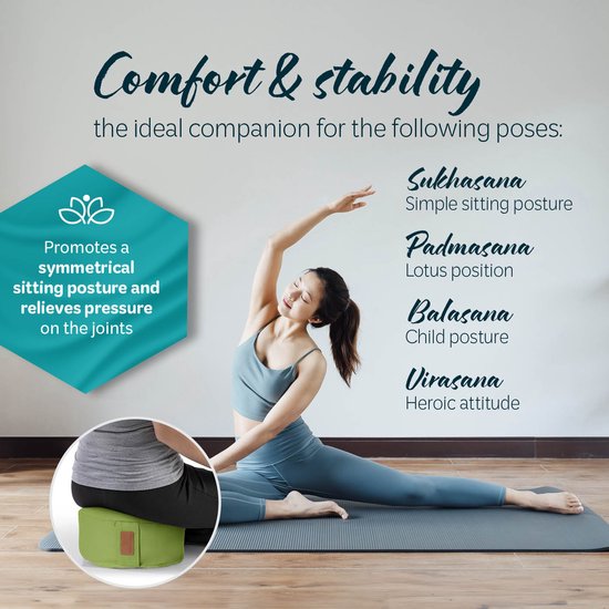 #DoYourYoga - Yoga kussen - »Vishnu« - rond meditatiekussen met bio-organische Spelt vulling - H:15cm, diam.30cm - lichtgroen van #DoYourYoga — afbeelding 4