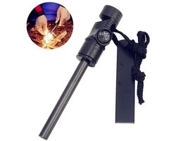 WiseGoods Premium Vuurstarter Magnesium Stick & Kompas Survival - Outdoor Fire Starter - Kamperen - Survivallen - Camping - Zwart