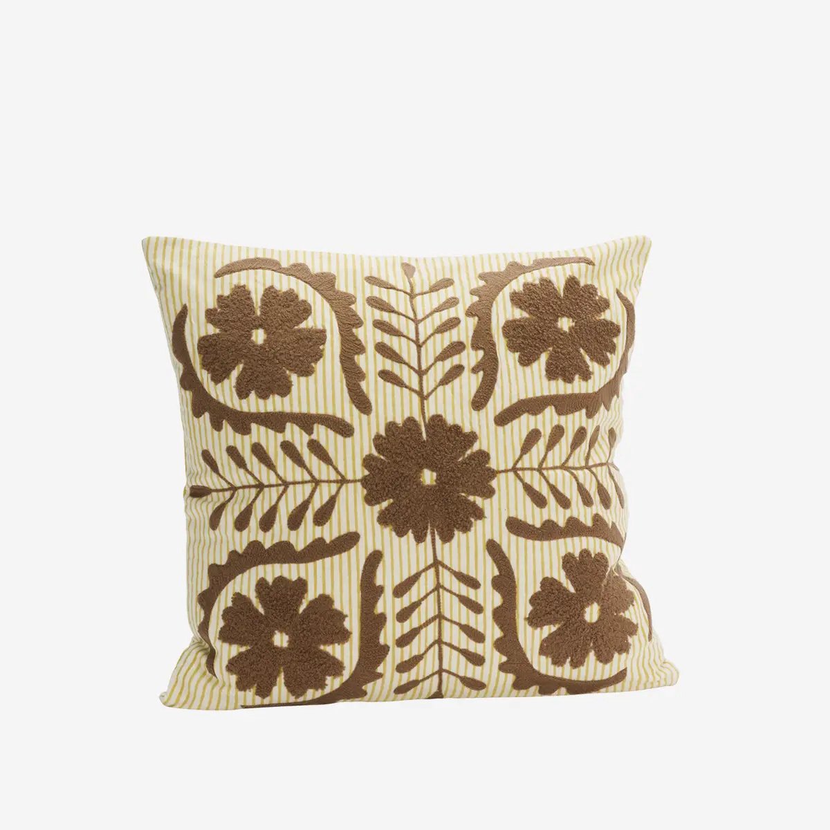 Madam Stoltz - Handgeborduurde Suzani Kussenhoes wit/bruin - 45x45cm